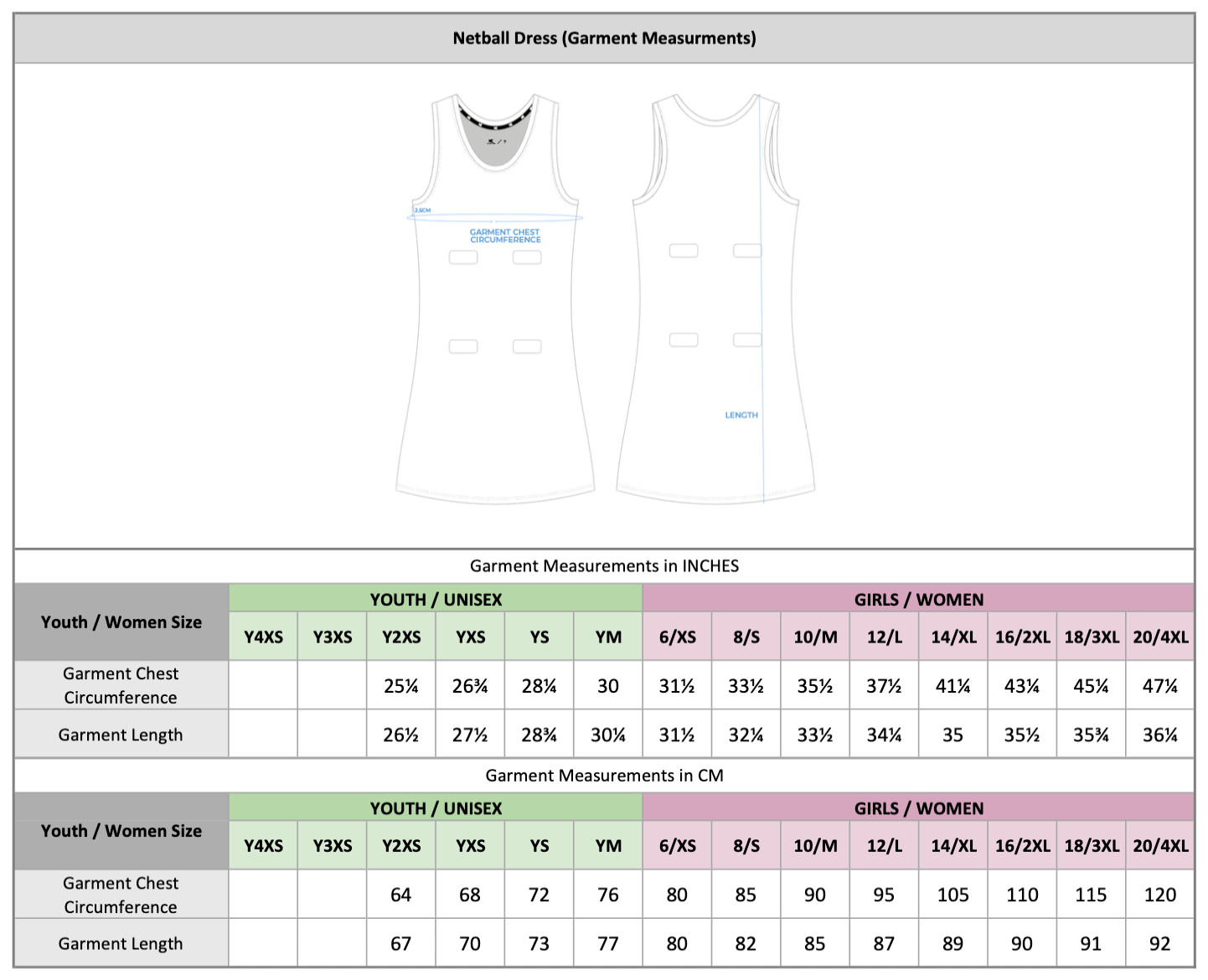 Netball Dress (w/ Velcro)